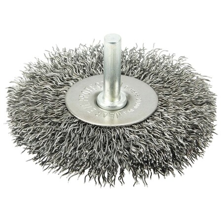 Weiler 3" Stem-Mounted Crimped Wire Radial Wheel, .020" Steel Fill, 1/4" Stem 17967